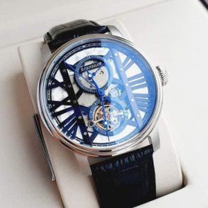 Men's 42mm Luxury Black Leather Watch